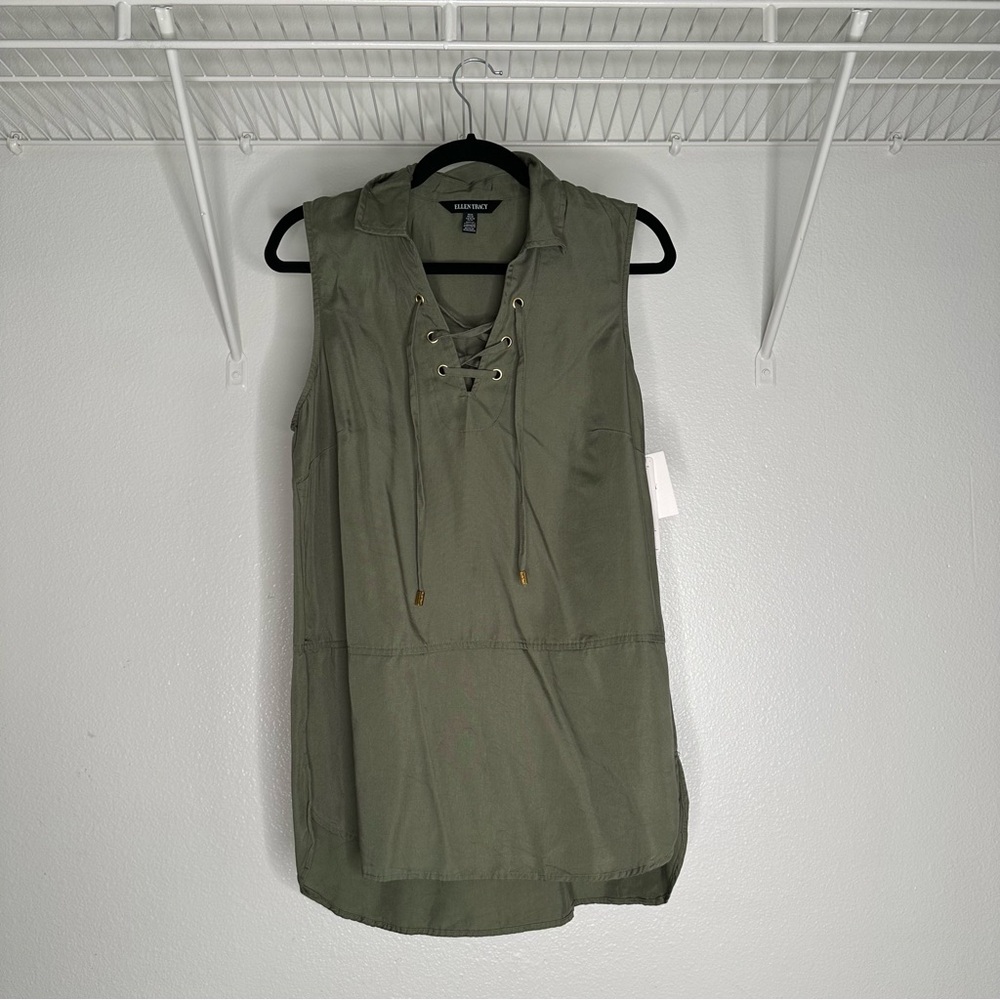 NEW Ellen Tracy Olive Poplin Shirt